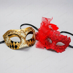 Venetian Harlequin Lace Masquerade Halloween Party mask Gold Red